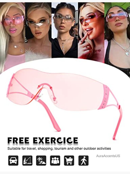 Rimless Wrap Y2K Sunglasses Oversized Shield UV400 Unisex main image 5